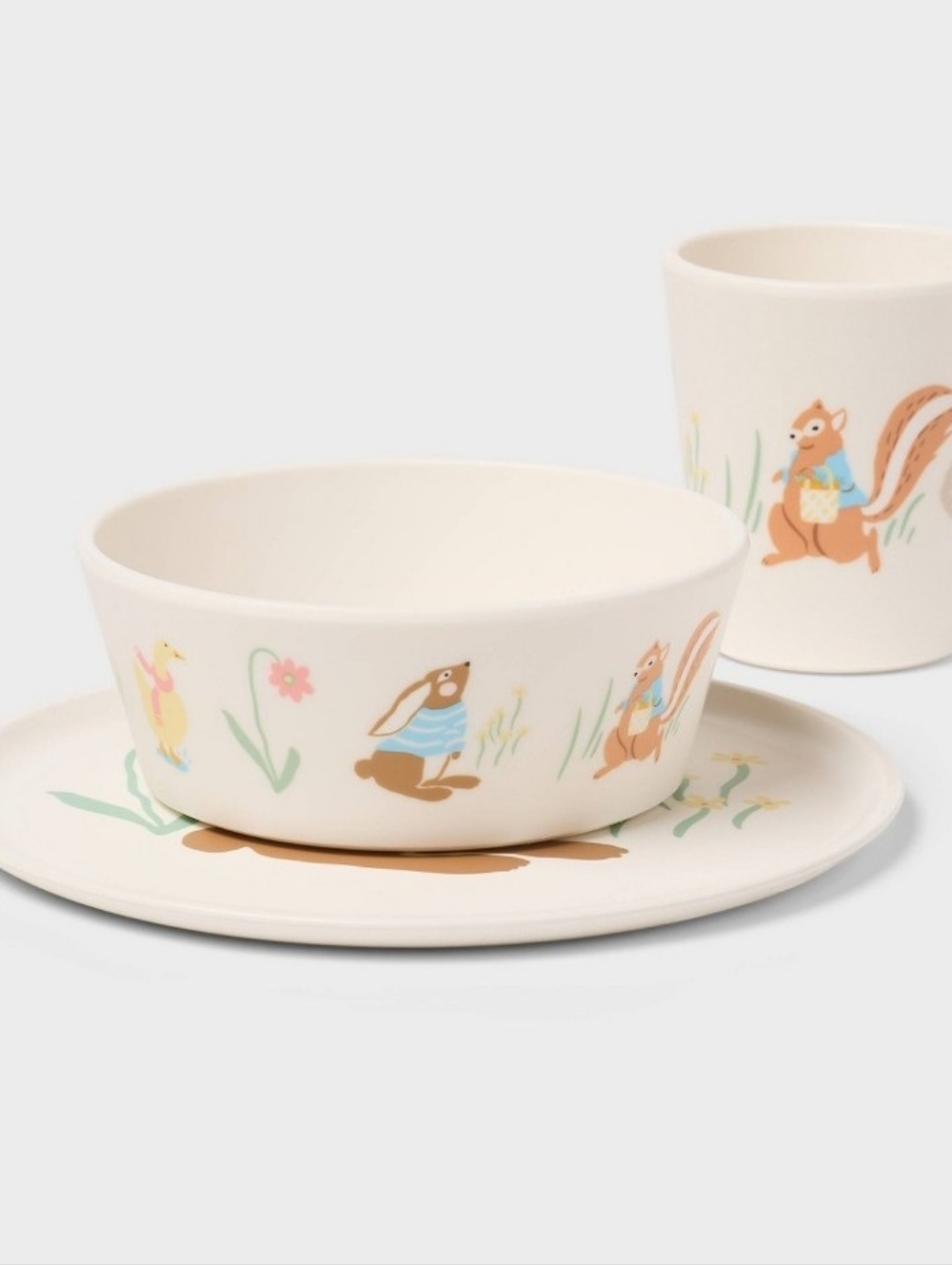 Pillowfort Woodland Animal 3-Piece Dinnerware Set With Bonus Squirrel Tumbler